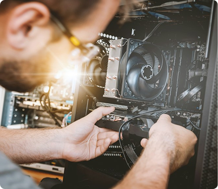 Engineer installing hardware components
